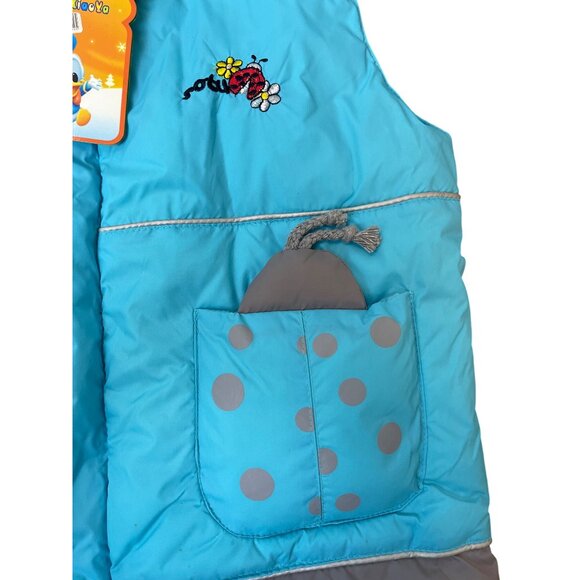 Miqitongxiaoya Hooded Puffer Vest With Cartoon Design Blue & Gray Size M - New - Picture 5 of 10
